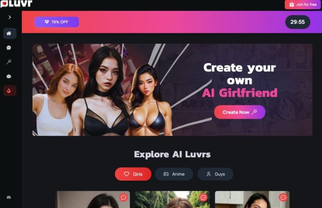 Luvr AI bietet nicht nur Erotikchats mit AI-Frauen, sondern auch mit AI-Männern und Anime-Charakteren