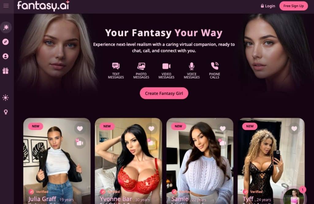 Auf FantasyAI erwarten dich über 100 AI-Girls für geilstes AI-Sexting