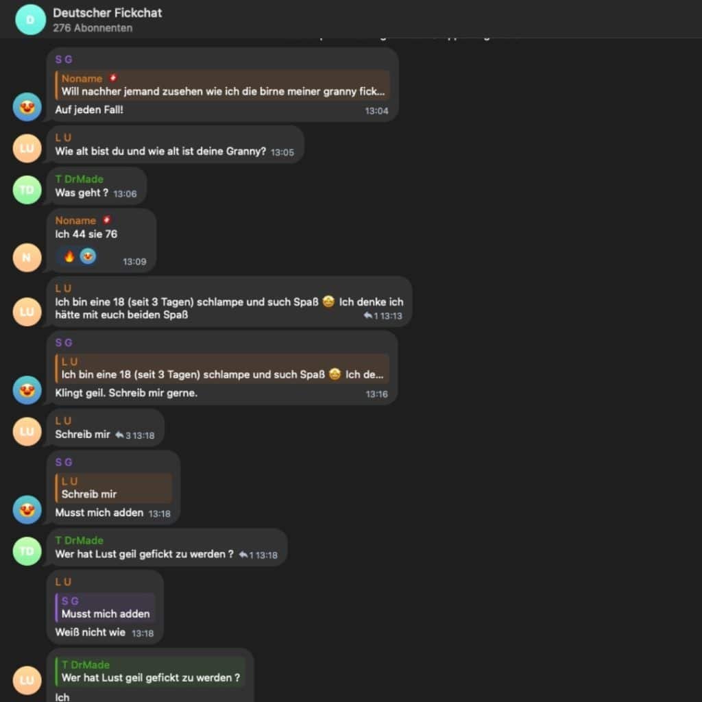 Screenshot: Deutscher Fickchat auf Telegram
