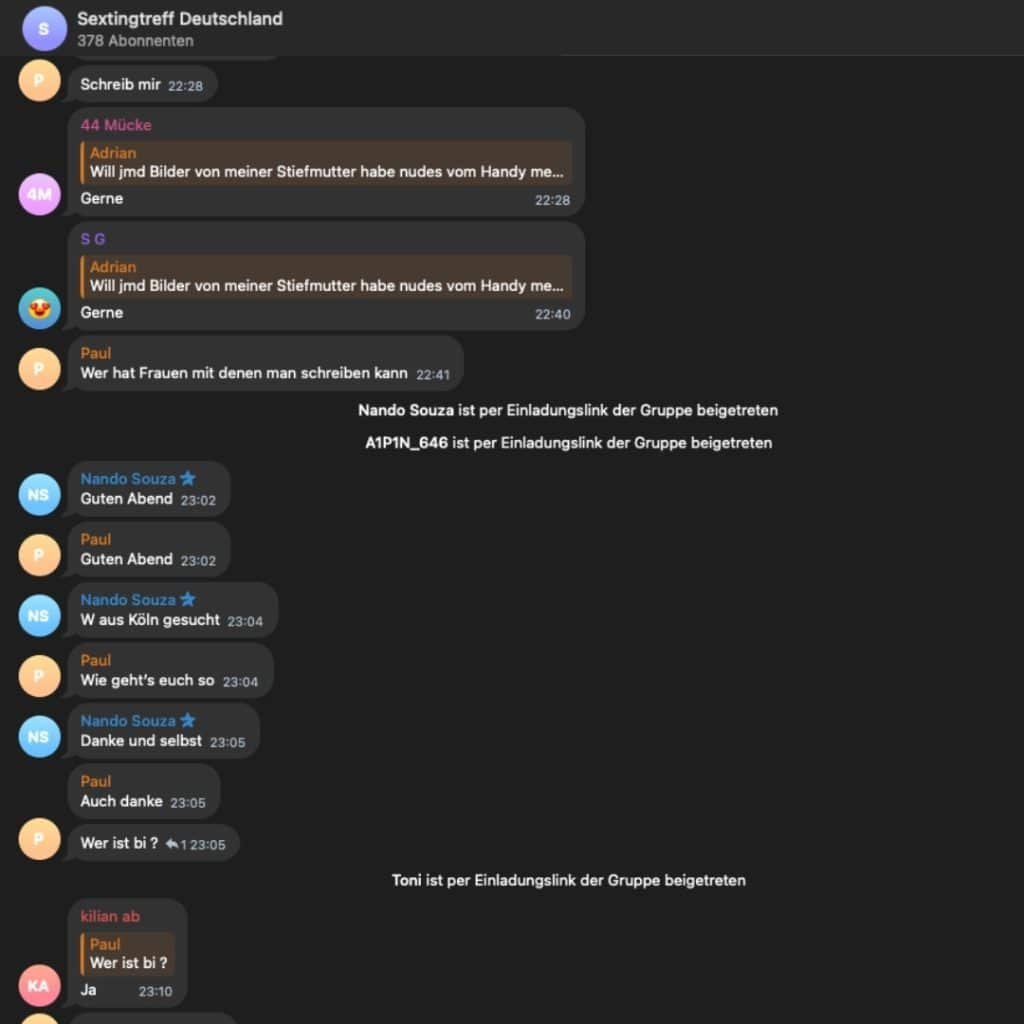 Auch die Telegram Sexchat Gruppe "Sextingtreff Deutschland" hat aktive User und Userinnen