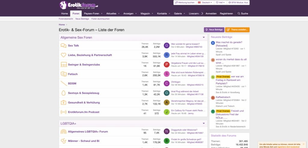 Das Erotikforum gehört zu den größten und hat einen eigenen Bereich für Fickanzeigen