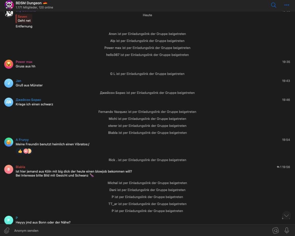 Wer via Telegram ficken möchte, sollte mal in die Gruppe "BDSM Dungeon" v
