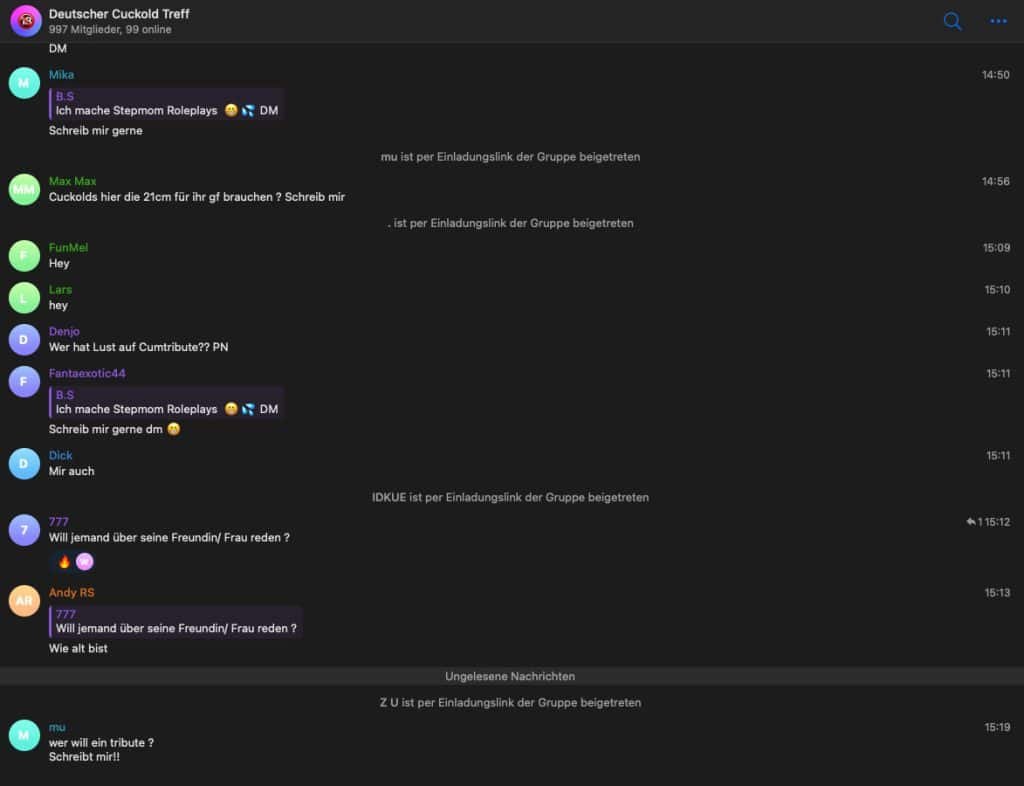 Der deutsche Cuckold Treff ist auf Telegram eine der größten und aktivsten Cuckold Gruppen, in denen sich auch devote Femboy Bulls finden lassen