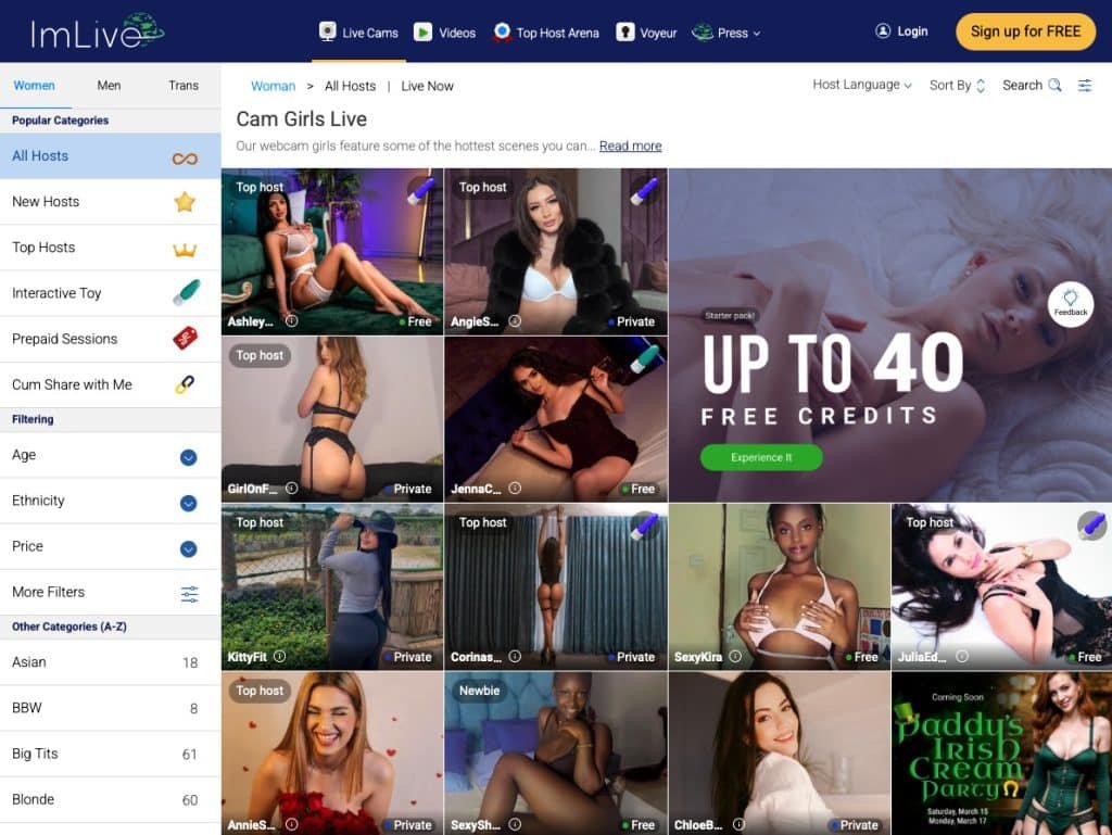 Bei ImLive findest du nicht nur Frauen vor der Cam, sondern auch Männer und Transsexuelle