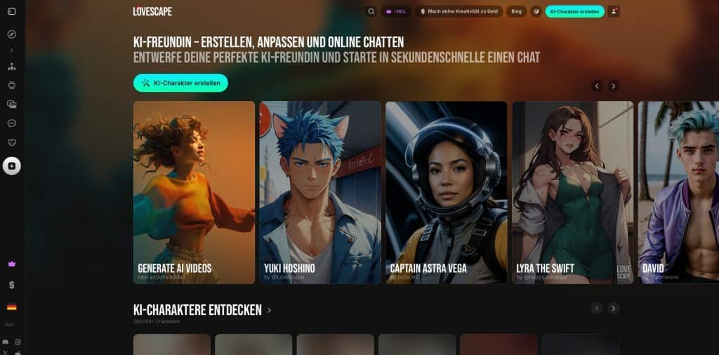 Auf Lovescape kannst du dir deutsche AI Girlfriends und NSFW Videos generieren