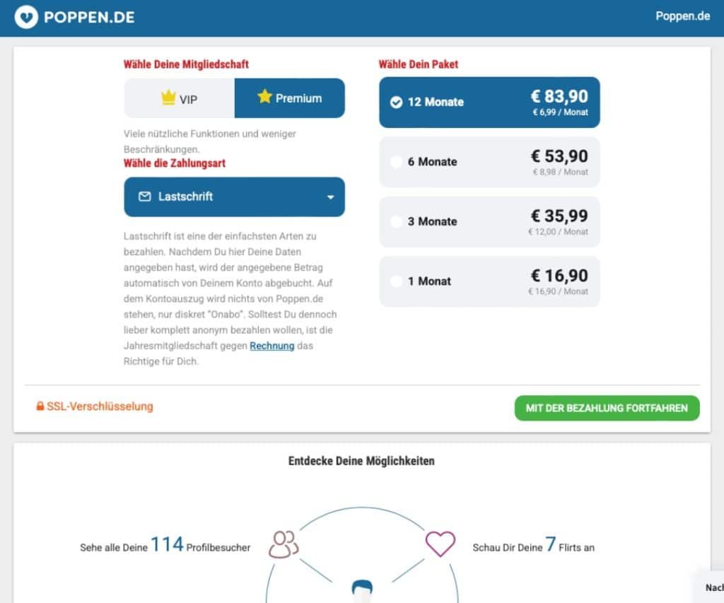 Die Kosten von poppen.de
