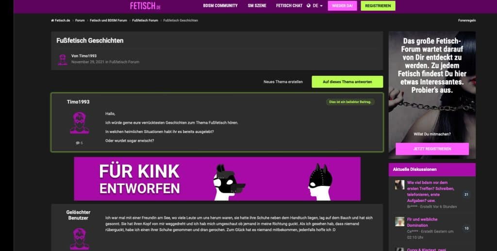 Im Fetisch.de Forum veröffentlichen einige Mitglieder ihre Fußfick Geschichten