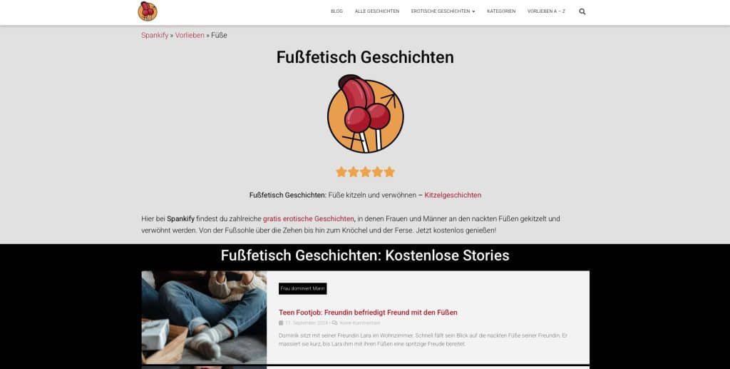 Spankify hat nicht nur einen Namen der auf Fetisch-Inhalte vermuten lässt, sondern auch eine große Auswahl an Fußfetisch Sexgeschichten