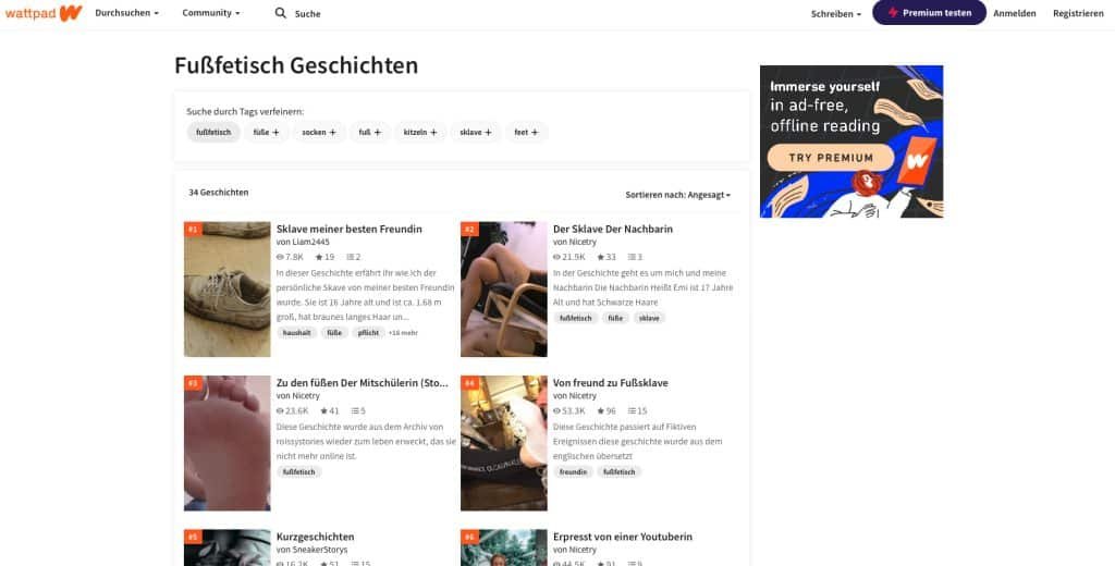 WattPad ist eine riesige Seite, welche auch Fußfetisch Geschichten kostenlos zum lesen anbietet