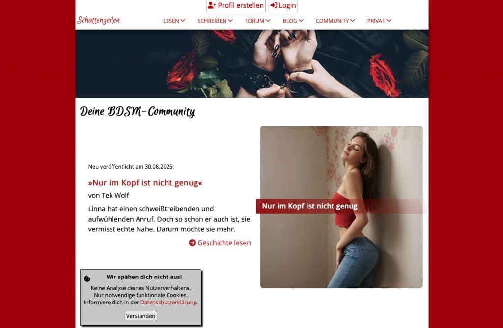 Auch die Community hinter dem Femdom Geschichten Portal "Schattenzeilen" ist eine Empfehlung aus der Redaktion
