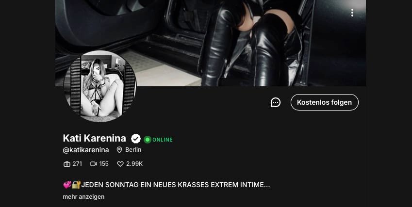 Auch Kati Karenina ist Fanvue Creator. Außerdem ist sie auf BestFans, MYM, OnlyFans und weiteren Fansites aktiv