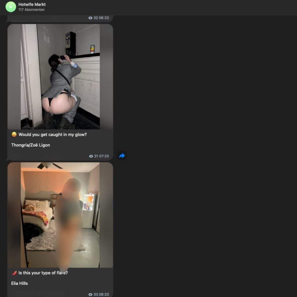 Screenshot vom Gruppenchat "Hotwife Markt" auf Telegram