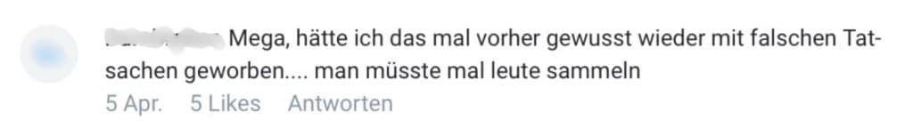 In diesem Kommentar behauptet ein User der Katja Krasavice Porno wäre unter falschen Tatsachen beworben worden