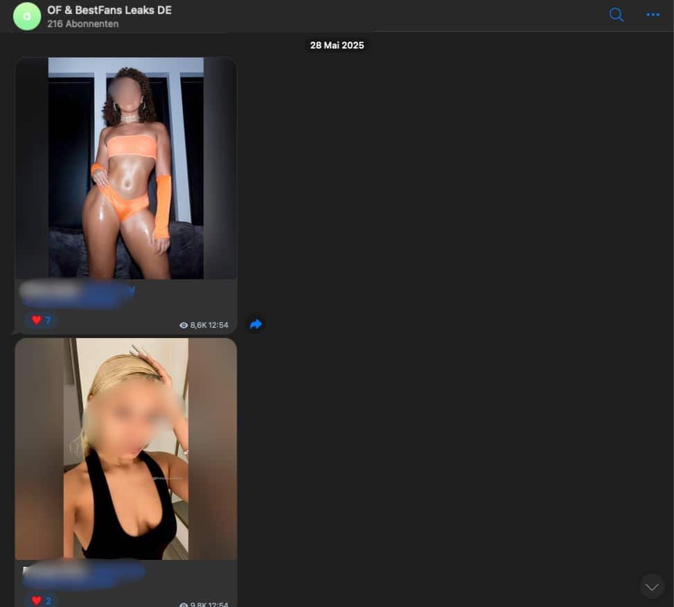Screenshot der Telegram Gruppe "OF & BestFans Leaks DE"