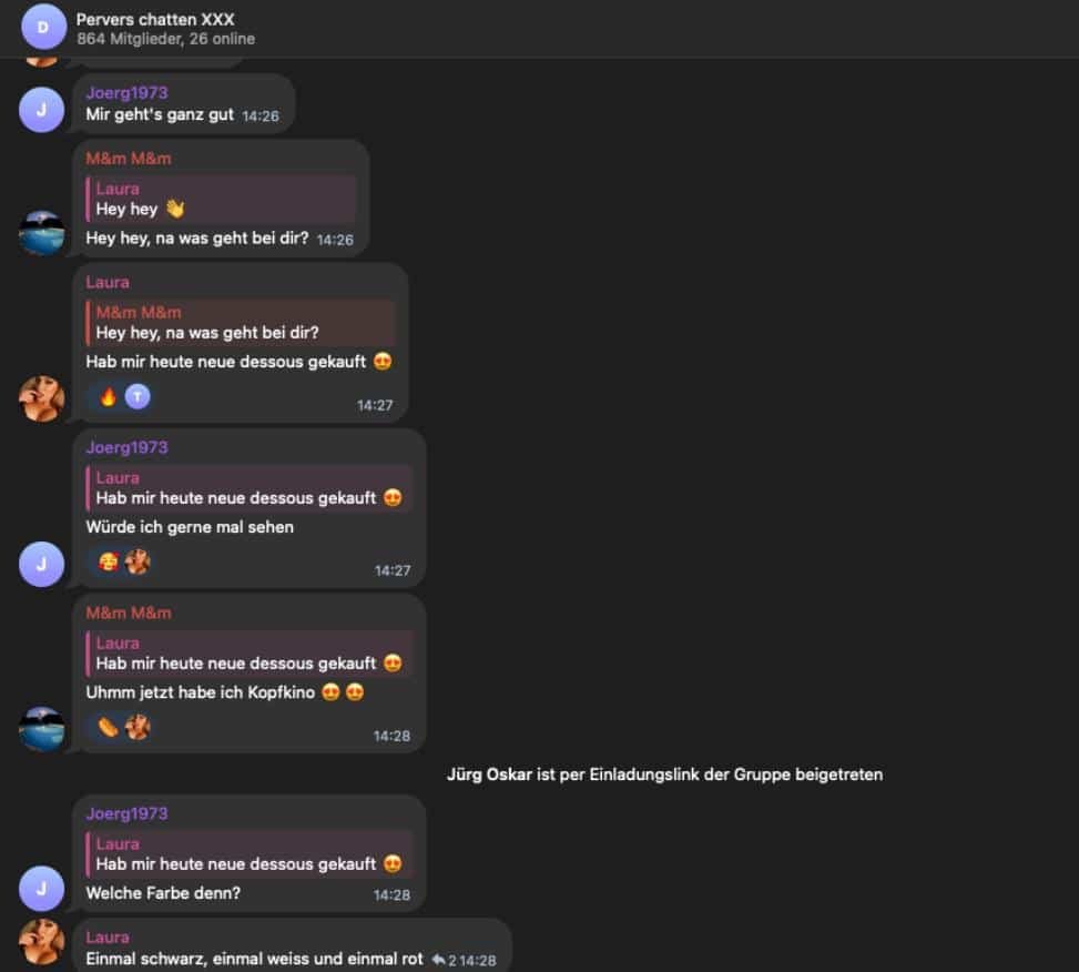 Die Sexchat Telegram Gruppe "Pervers Chatten XXX" ist ein kleine aber feine Sexting Community